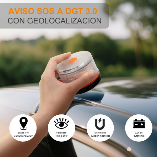 DarkFairy Luz de Emergencia V16 Aprobada por la DGT con Geolocalización 3.0 – Señalización de Ubicación para Automóviles, Plan de Datos Incluido – Base Magnética IP54 – Cumple con la Normativa 2026.